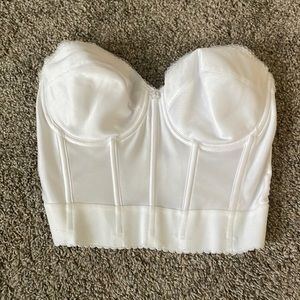 White vintage style bustier 32D low back longline strapless bra Dominique
